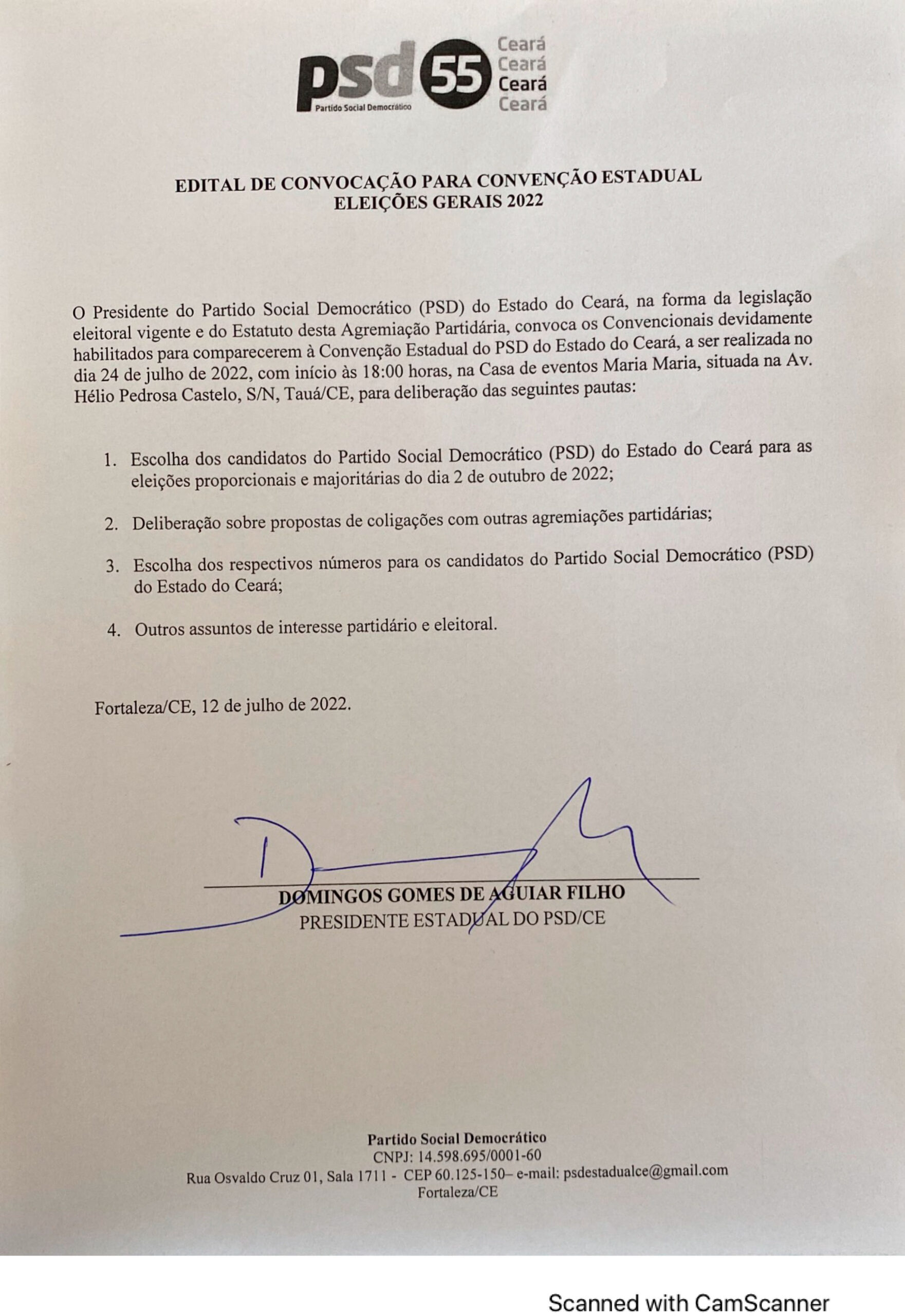 Edital de convocação para Convenção Estadual Eleições Gerais 2022 Edital de convocação para Convenção Estadual Eleições Gerais 2022